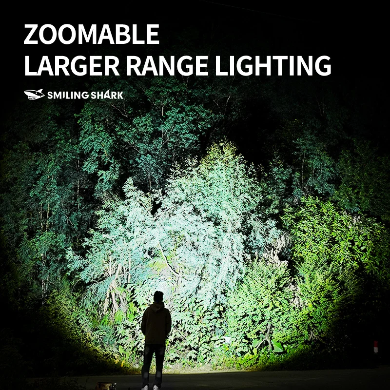 SMILING SHARK Mini Flashlight Rechargeable LED Torch Light 5Mode Zoom Waterproof Household Outdoor Camping Lighting