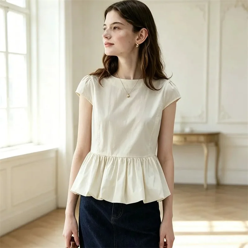 Nouvelle chemise femme printemps-été, style littéraire, tendance, chic et polyvalente, à manches courtes et simple boutonnage