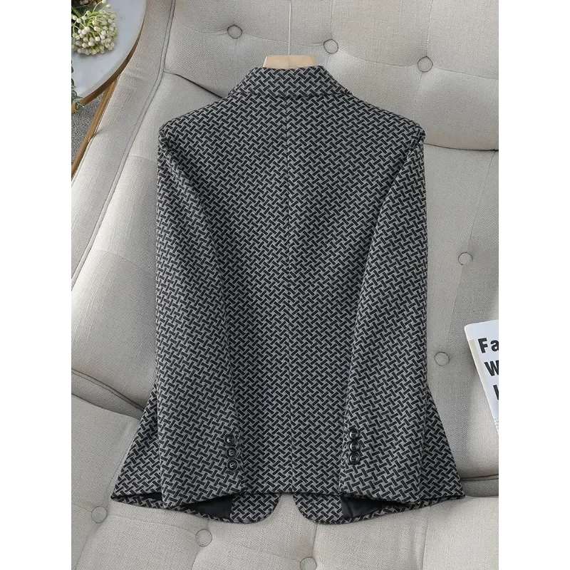 Fashion Coffee Blue Black Striped Ladies Casual Blazer Women Long Sleeve Single Button Female Autumn Winter Jacket With Pocket