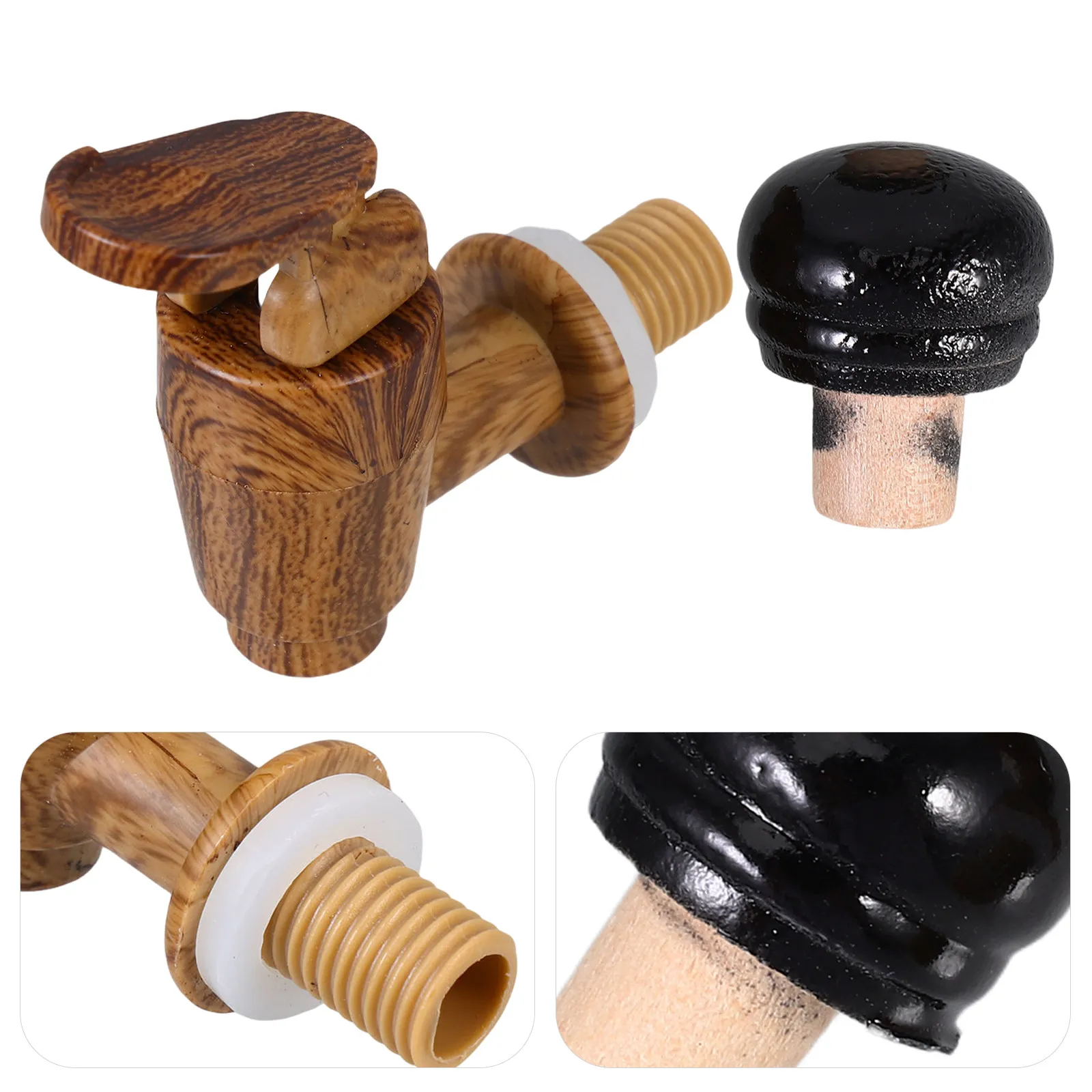 1Set Wine Barrel Cork Stopper and Faucet Replacement Kit Airtight Seal Accessory Smooth Valve Operation Wine Bucket Spare Part