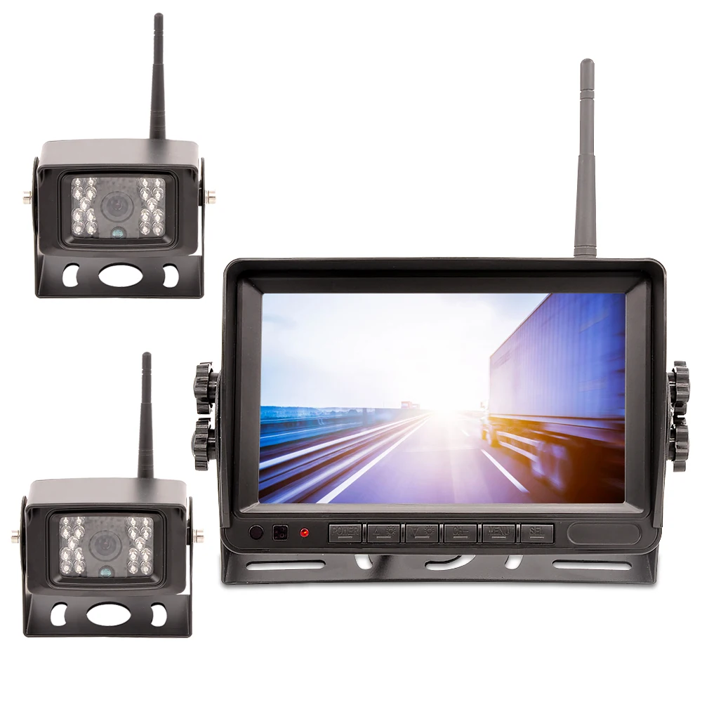 Digital Wireless Backup Camera System, 7inch HD DVR Recorder Monitor 4 Channel Input, Quad Split Screen, Truck Trailer RV Motorh