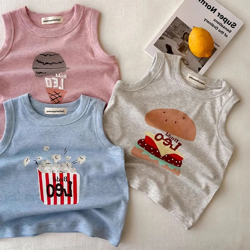 Ircomll 2025 Summer New Children's Vest Cute Cartoon Boy Girl Clothes Tank Top Kids Underwear Tops Sleeveless Cotton Tees 9M-6Y