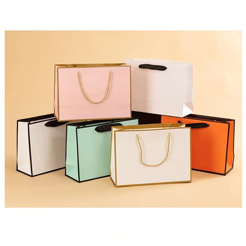 10Pcs Festival Gift Papieren Zak Winkelen Kleding Tassen Diy Multifunctionele Candy Kleur Business Papieren Zak Met Handvatten Ondersteuning Custom