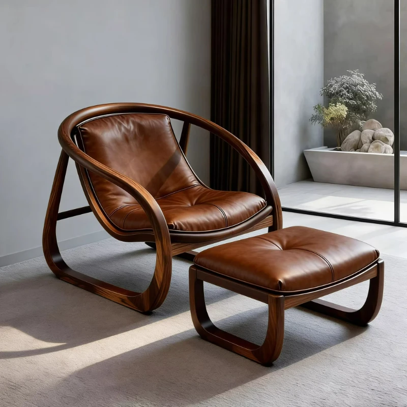 

Кресло-реклайнер из массива дерева с кожаной спинкой, одноместное, легкое, роскошное, для гостиной, балкона, для отдыха