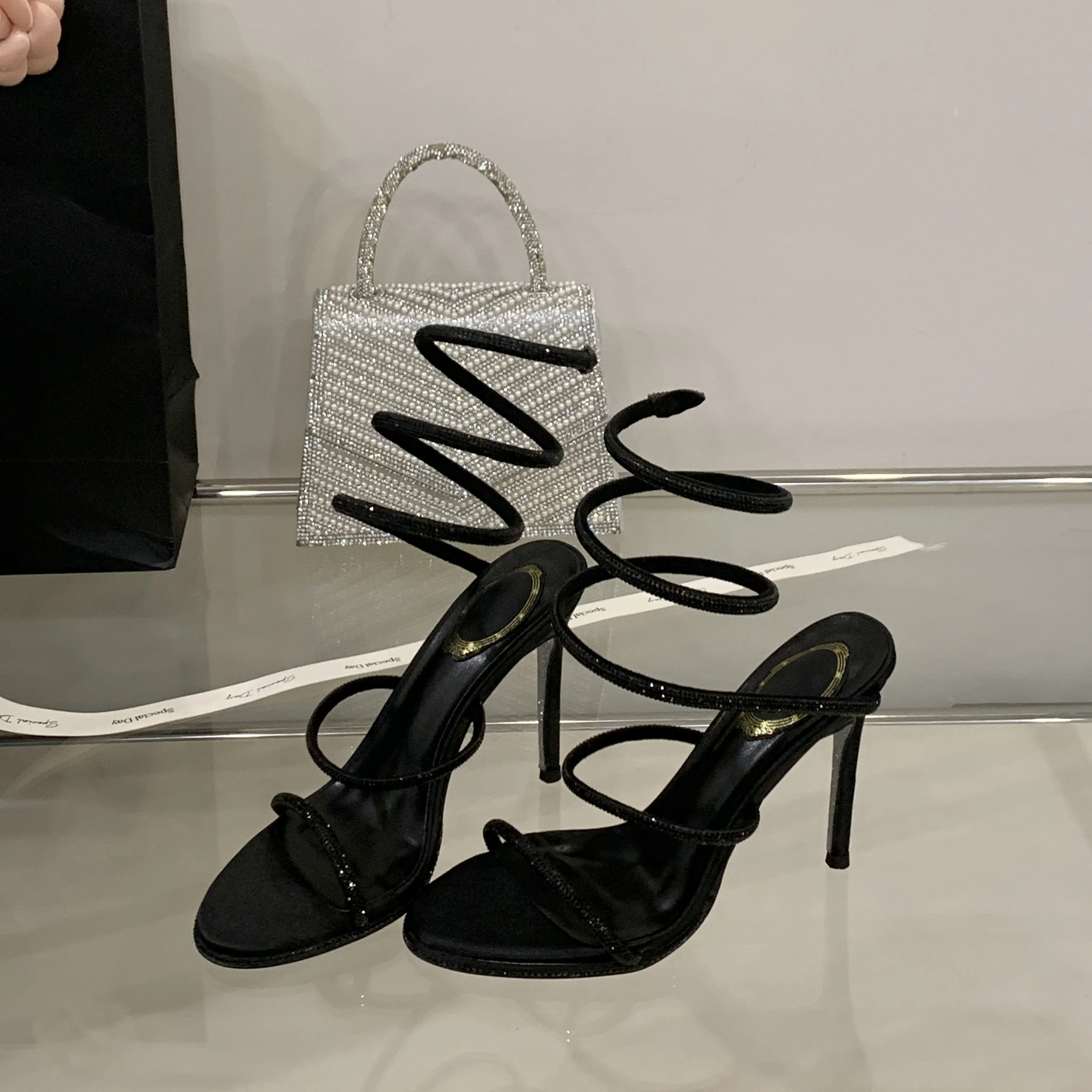 

Sexy Fashion Rhinestone Snake Wrap Banquet Wedding Shoes Summer Women High Heeled Sandals