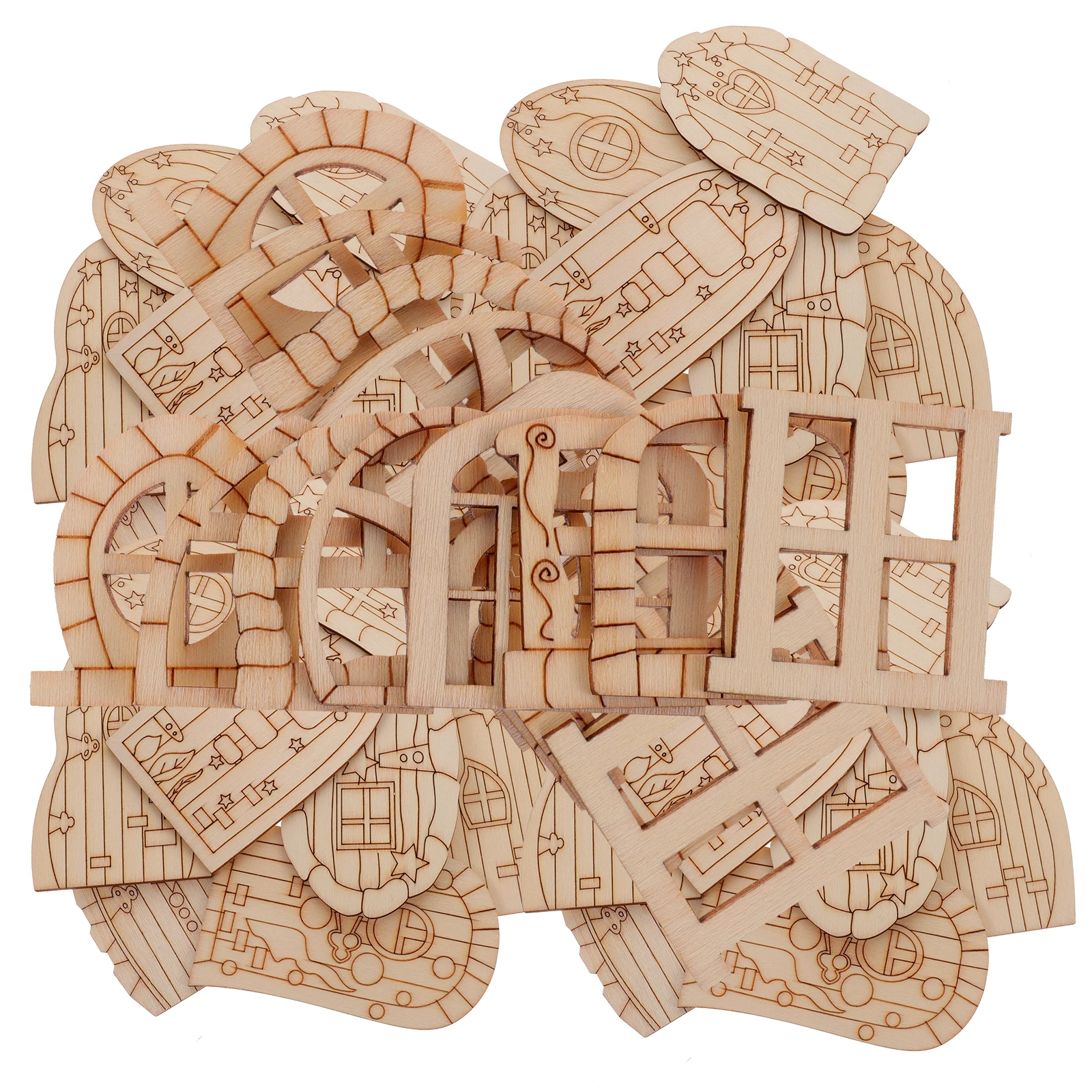 

64Pcs Miniature Fairy Door Wooden Unfinished DIY Decor for Craft Garden Fairy House Accessories Micro Scene Photography Props