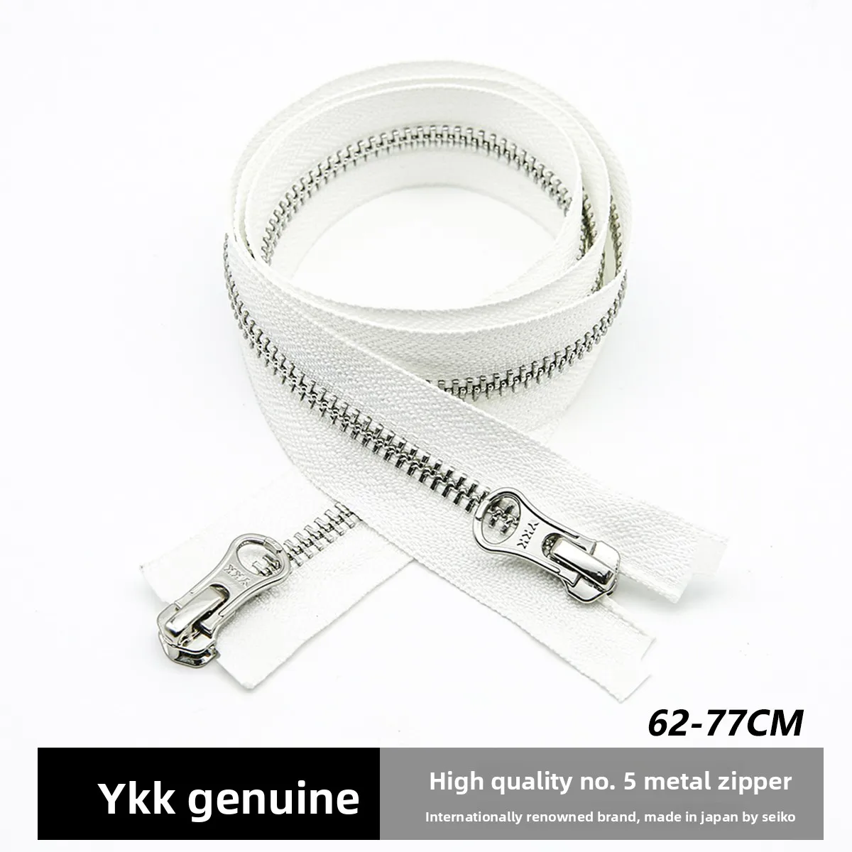 

YKK Double Open Tail No. 5 Metal Zipper White Bright Silver Tooth Y 65 66 67 68 69 70 71 72 73 74 75 76 77 cm