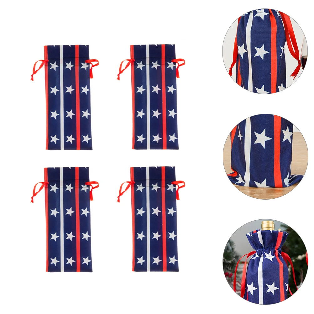 

4 Pcs Banner Bottle Covers USA Flag Design Tools PARTY DECORATION Kitchen Bartending