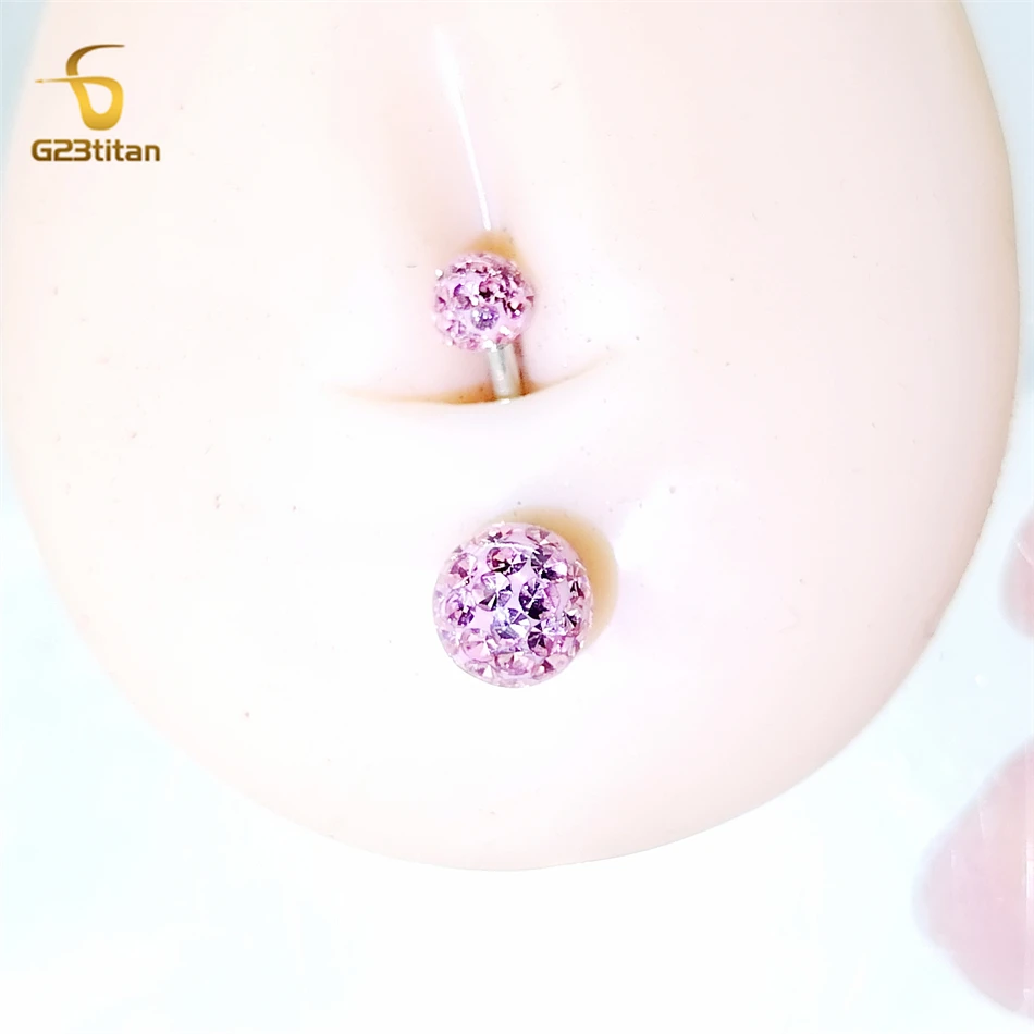 G23titan Waterproof Disco Clay Ball Belly Button Ring 6-16mm Length 14G Titanium Body Piercing Navel Bar Women Summer Jewelry