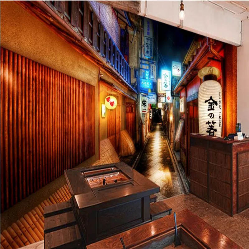 Japanese Cuisine Izakaya Sushi Ramen Shop Restaurant Industrial Decor Wallcovering Mural Wallpaper 3D Street View Wall Paper 3D