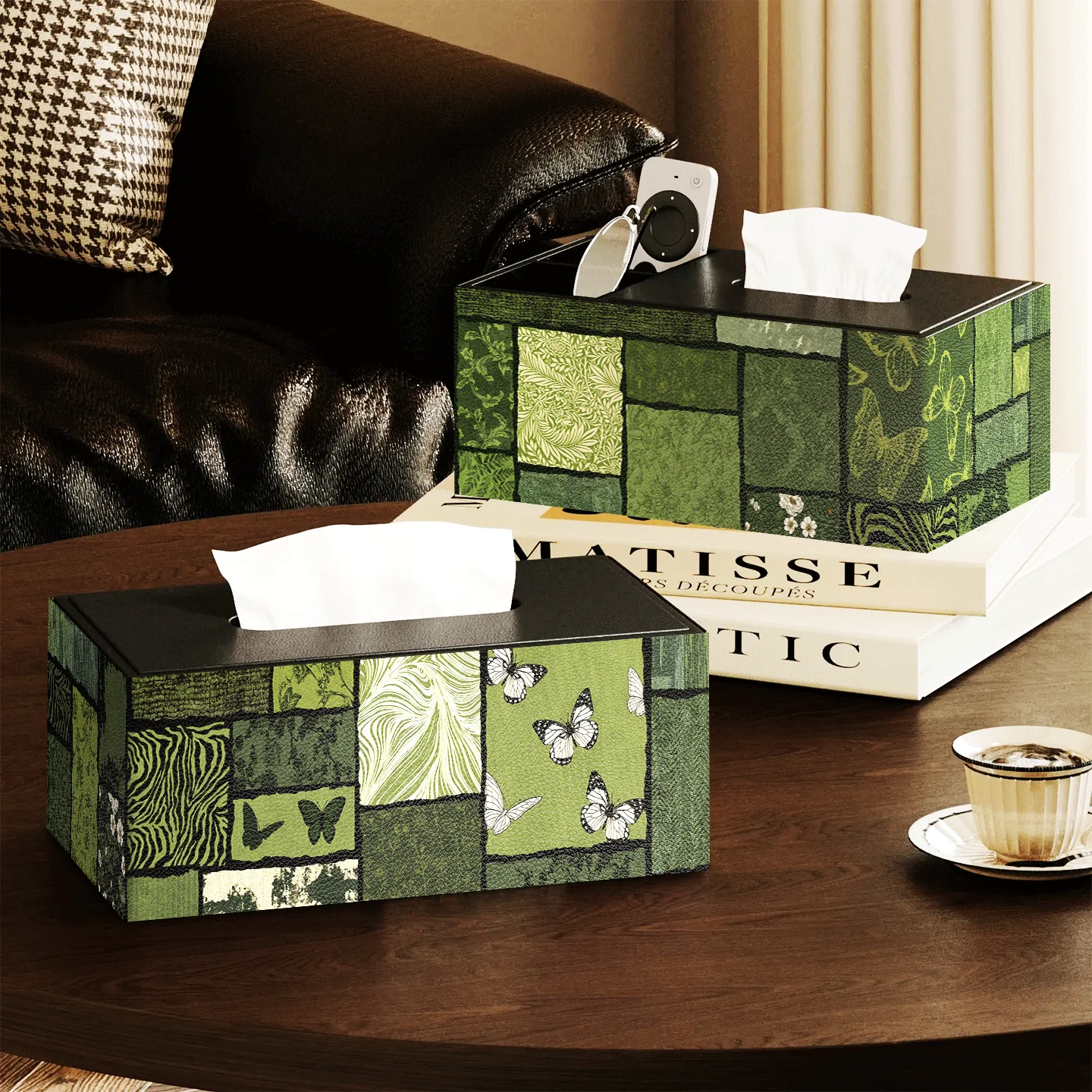 

Винтажный стильный органайзер для салфеток и пультов, прямоугольный, с кожаной отделкой, пылезащитный, для гостиной, для чайного столика, пластиковый.