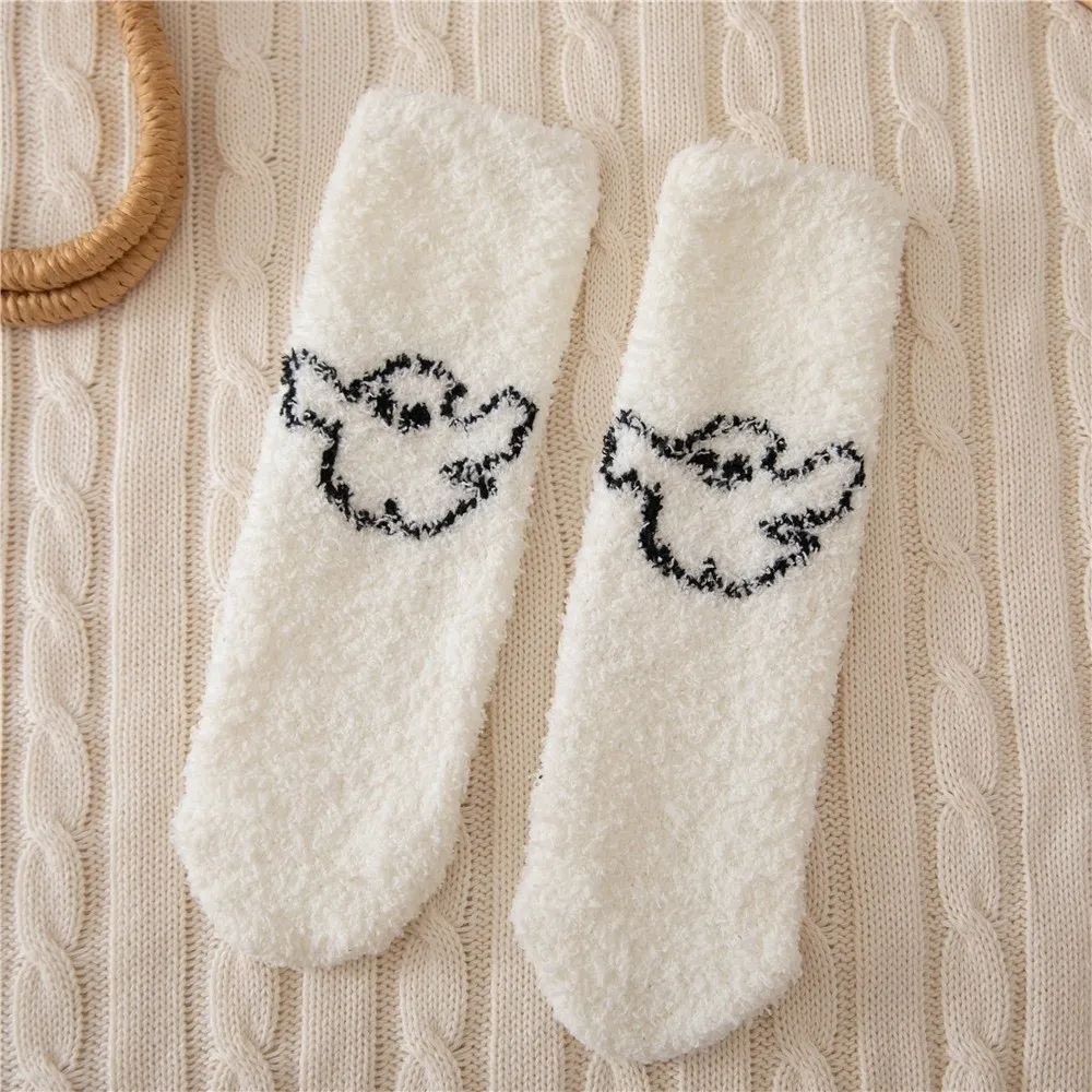 

4pairs/set Coral Fleece Halloween Socks Soft Elastic Pumpkin Wizard Hat Tube Socks Breathable Warm Bat Ghost Mid-Calf Socks