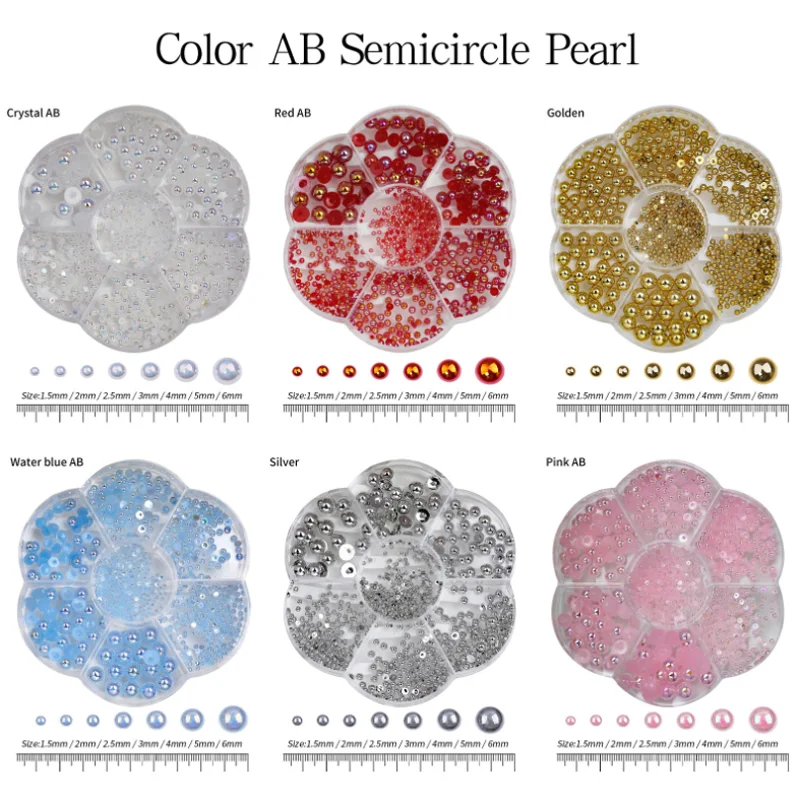 7 Grid Colored AB Semicircle Pearl Nail Rhinestone Set DIY Beauty Nail Art Decorations Manicure Jewelry Tools