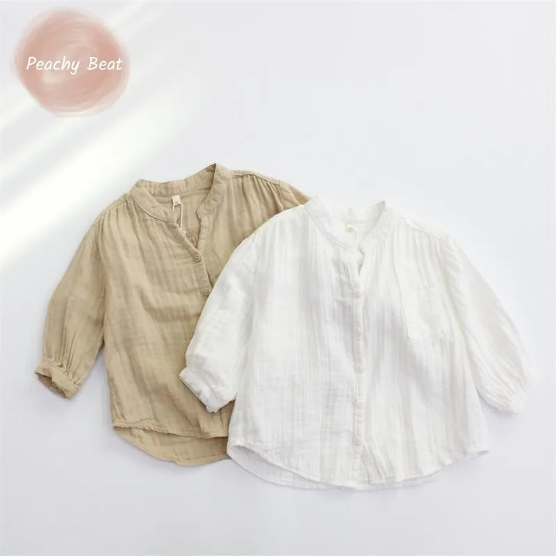 Fashion Baby Boy Girl Cotton Linen Shirt Long Sleeve Infant Toddler Child Solid Blouse Spring Autumn Outfit Baby Clothes 1-10Y