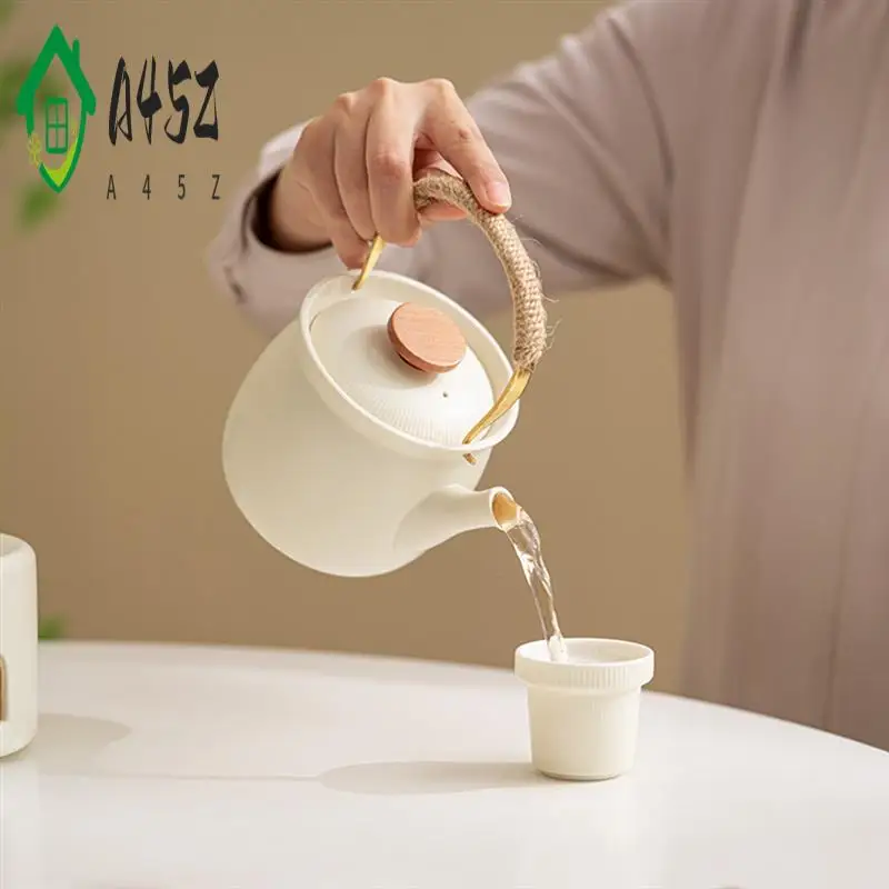 

A45Z-Cream Yellow Teapot Tea Brewer Set Stove Candle Heating Warm Tea Warm Roasted Tea Stove
