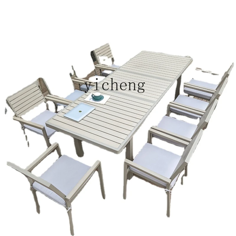 

Zk Outdoor Stretch Table and Chair Plastic Wood Outdoor Sun Protection Leisure Garden Balcony Waterproof Table and Chair