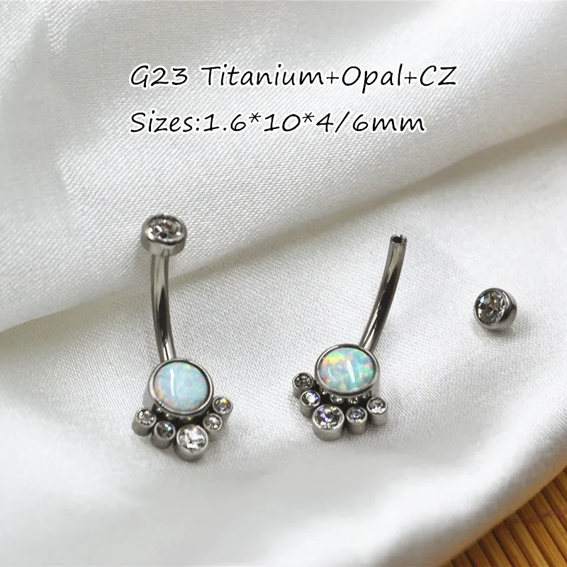 10pcs G23 Titanium Opal CZ Gems Navel Belly Button Rings Sexy Woman Belly Piercing Barbell  Navel Piercing Girls  Body Jewelry