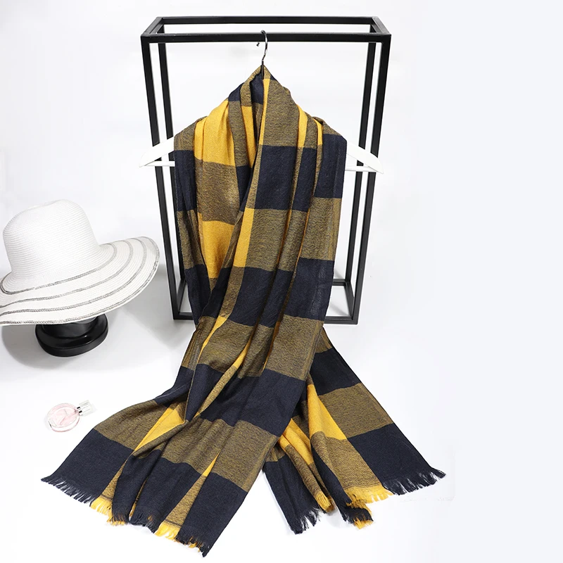 2022 Luxury Brand Real Wool Scarf For Women Men Winter Warm Soft Shawls Pashmina Plaid Tassel Long Scarves Stole bufanda sjaal