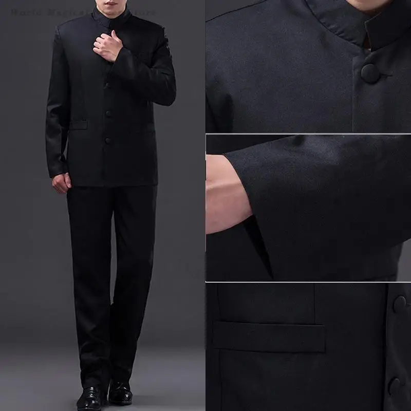 中国伝統服セット中華民国中山服レトロオリエンタルジャケット男性フォーマル制服ラウンジウェア唐服
