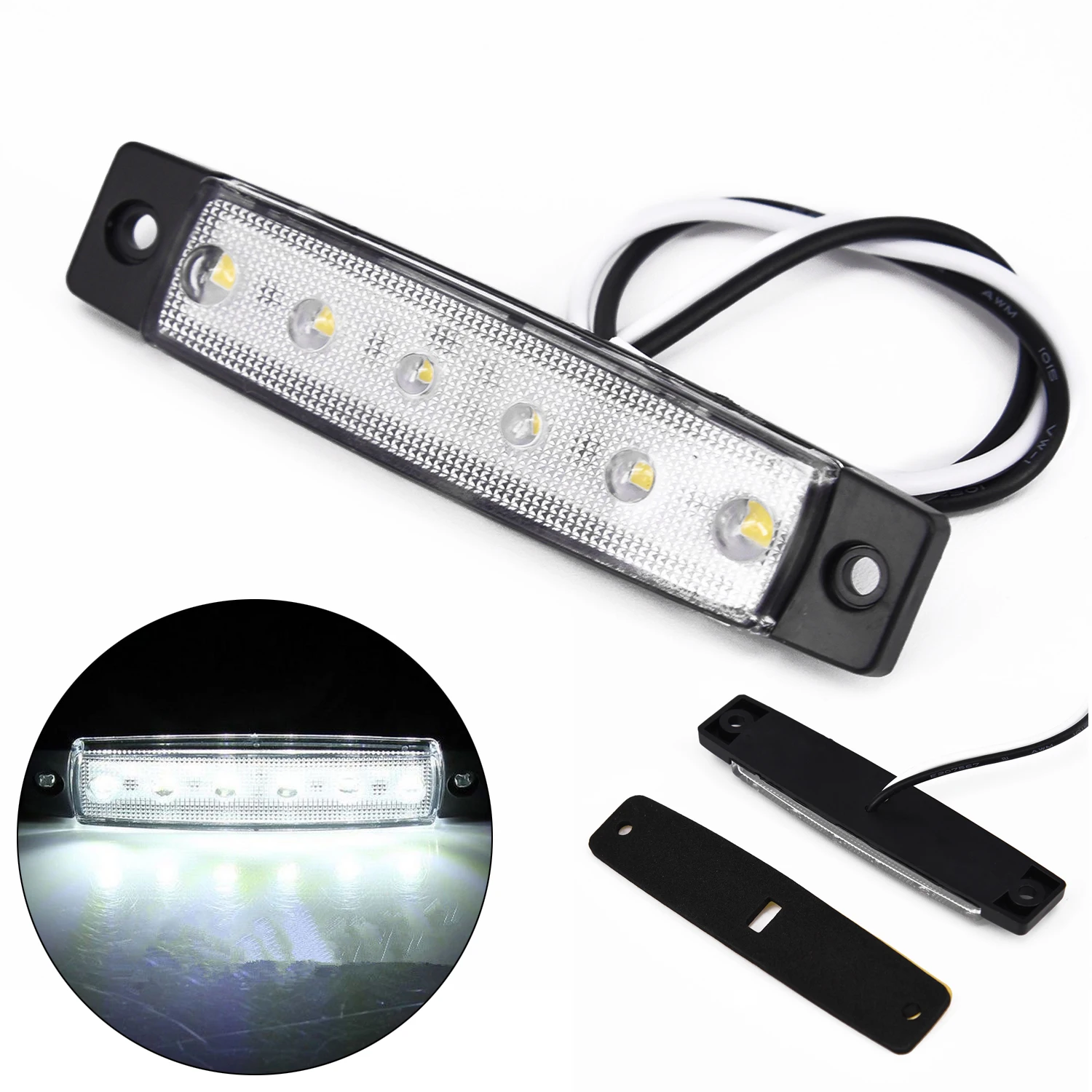 Car External Lights Side Marker Lamps White 12V 6 LED For Trailer Truck Boat BUS Indicator RV Waterproof Lamp