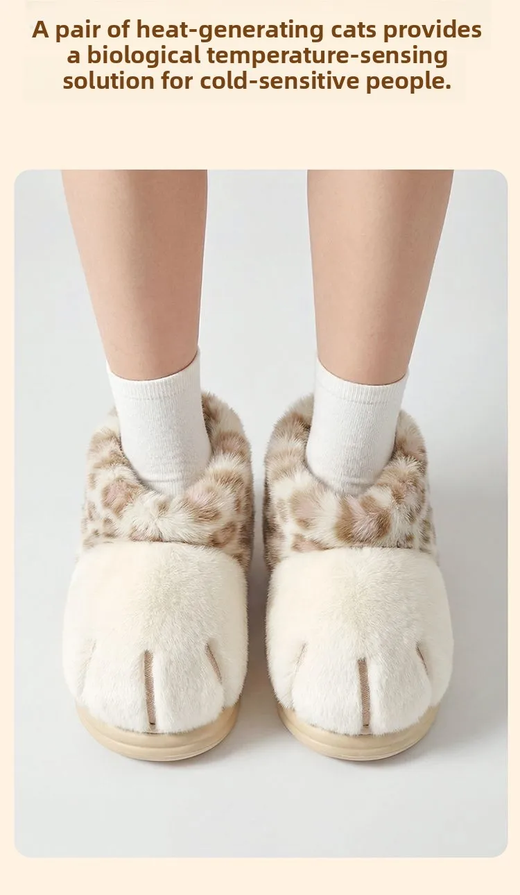 2026 Winter Niedliche Katzenpfoten-Hausschuhe für Damen, Rutschfeste Flauschige Modische Warme Plüsch-Slides, Outdoor-Katzenpantoffeln – Detail 5
