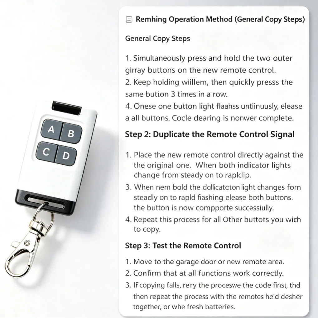 Universal 433.92MHz Copy Remote Control for Barriers Door Push Rods Garage Doors - Easy to Program Remote