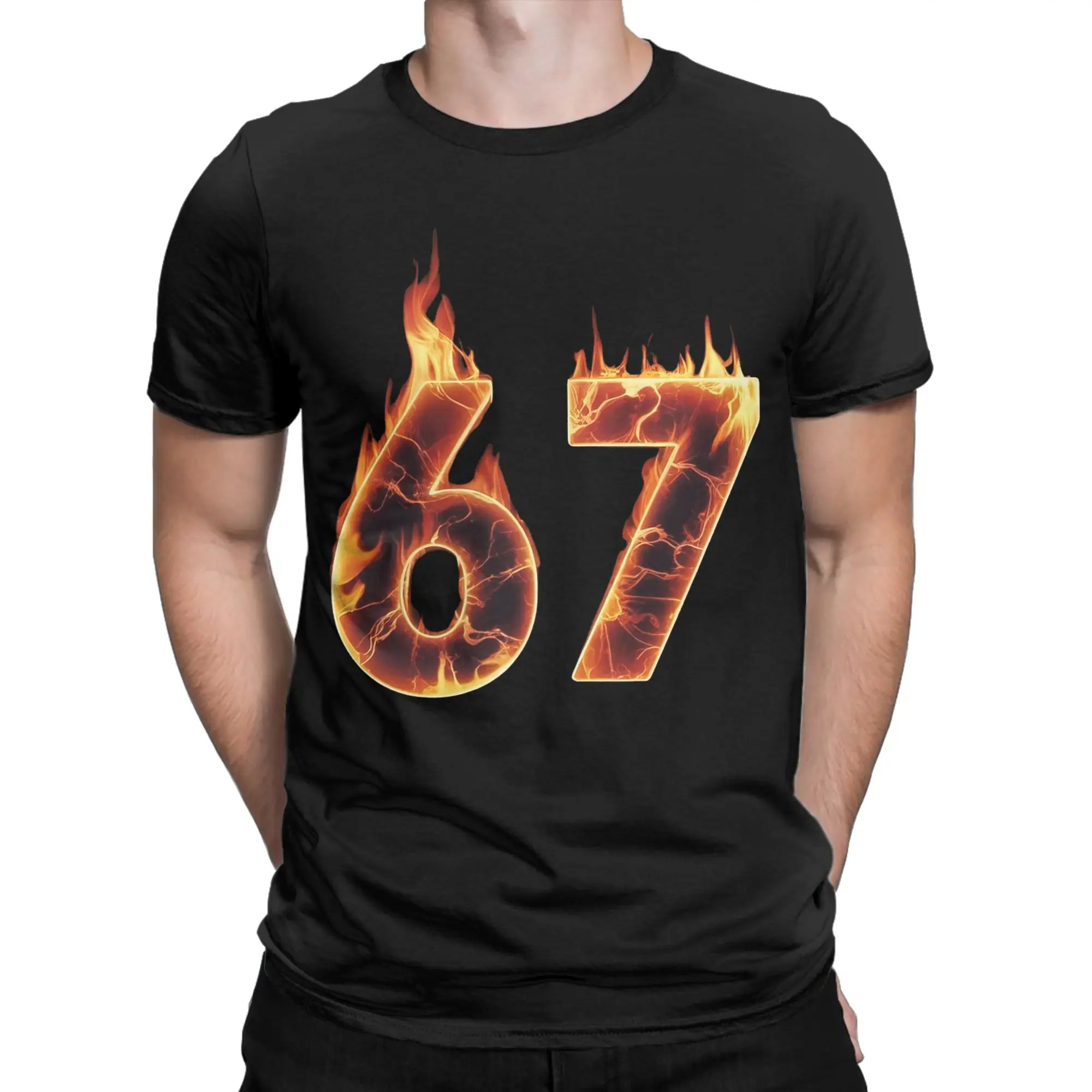 67 Flame Number Six Seven Meme Funny Fire T-Shirt Summer Leisure T-Shirts Man Cotton O-Neck Oversize Top Tees Vintage Tshirt #2