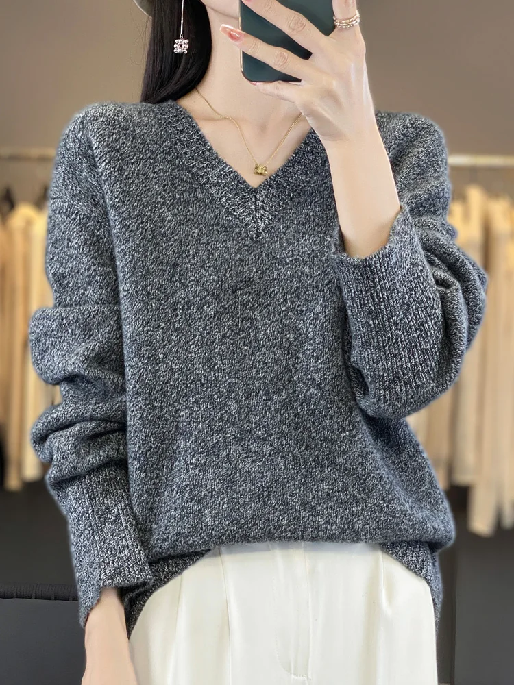 

Large Size Cashmere Sweater for Women,VNeck Pullover,Knitted Lady Clothes,Top,Long Sleeves,Casual,Fall Winter,Thick Warm,Fashion