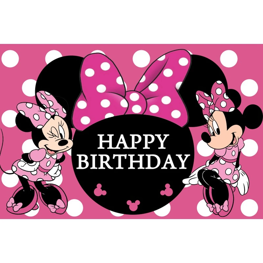 Fondo de dibujos animados de Disney para niñas, pajarita de género rosa de Minnie y Mickey Mouse, pancarta personalizada para fiesta de cumpleaños y