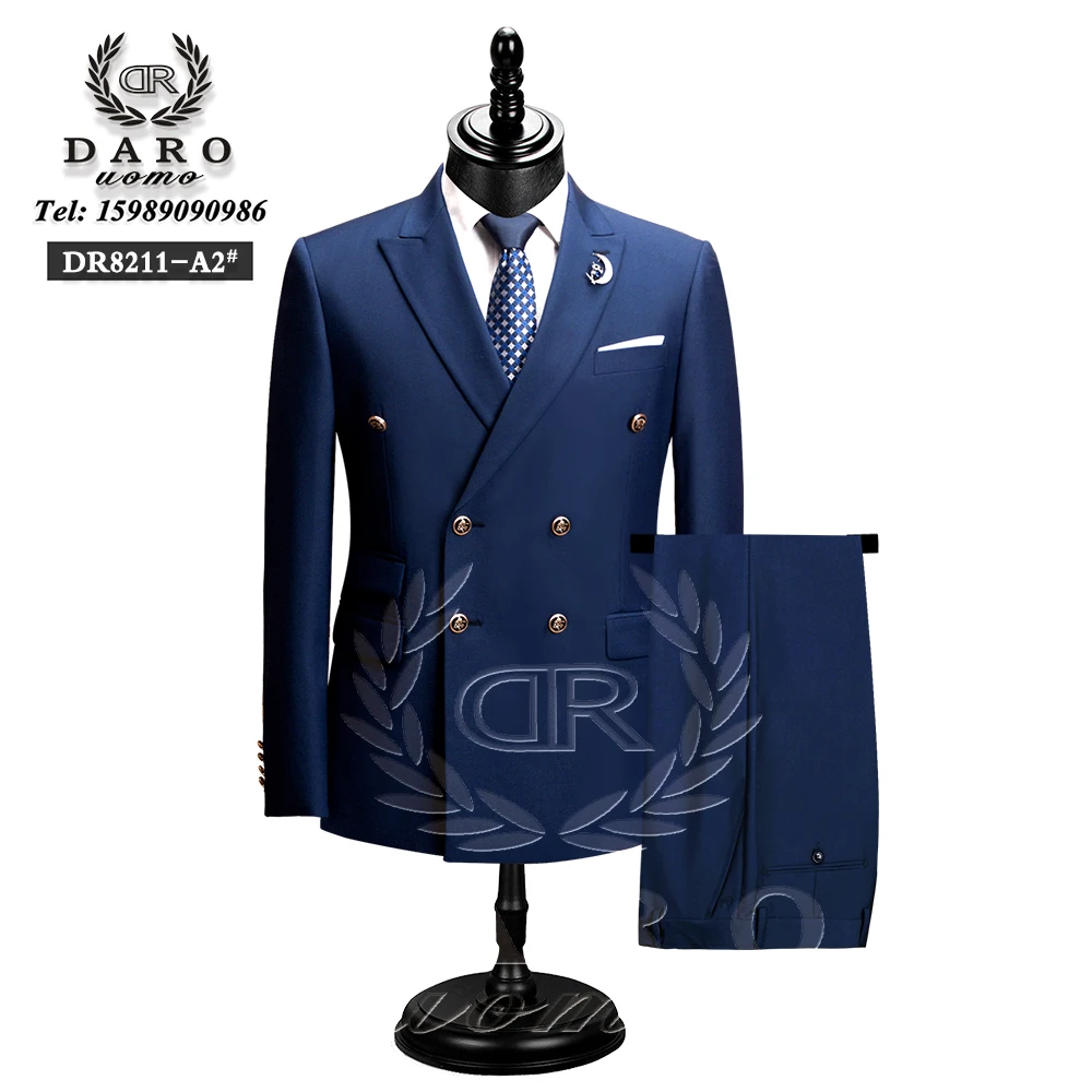 DAROuomo 2024 Men Suit Slim Fit Formal Business Work Wear Suits 2Pcs Set (Jacket+Pants)DR8211
