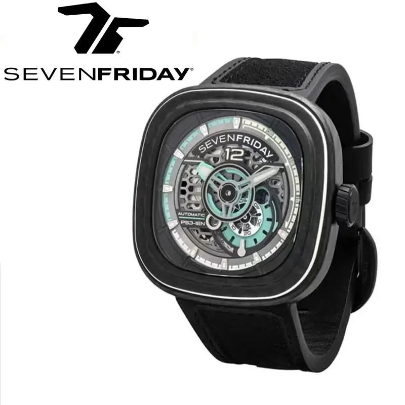 SEVENFRIDAY watch square carbon fiber fully automatic mechanical watch men\'s and women\'s watch PS3/01 luxury goods mature men