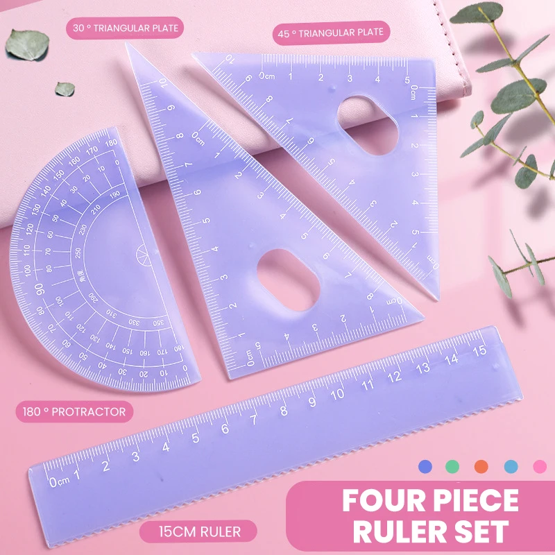 4pcs Rulers Set Triangle Straight Ruler For Students Geometry Maths Measuring Tool Drawing Compass Stationery School Supplies