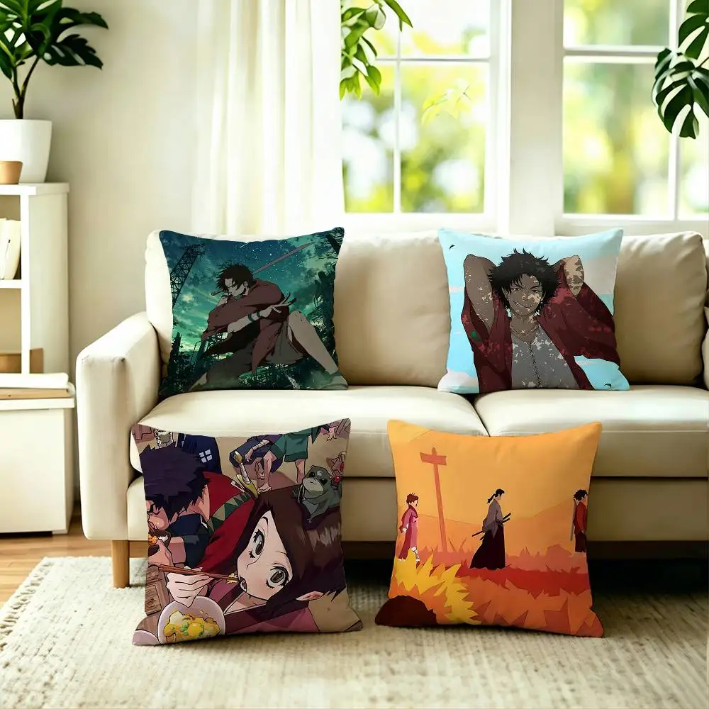 Hot Anime S-Samurai C-Champloo Pillow Case Square Double-Sided Sofa Cushion Cover Bedroom Bedside Pillow