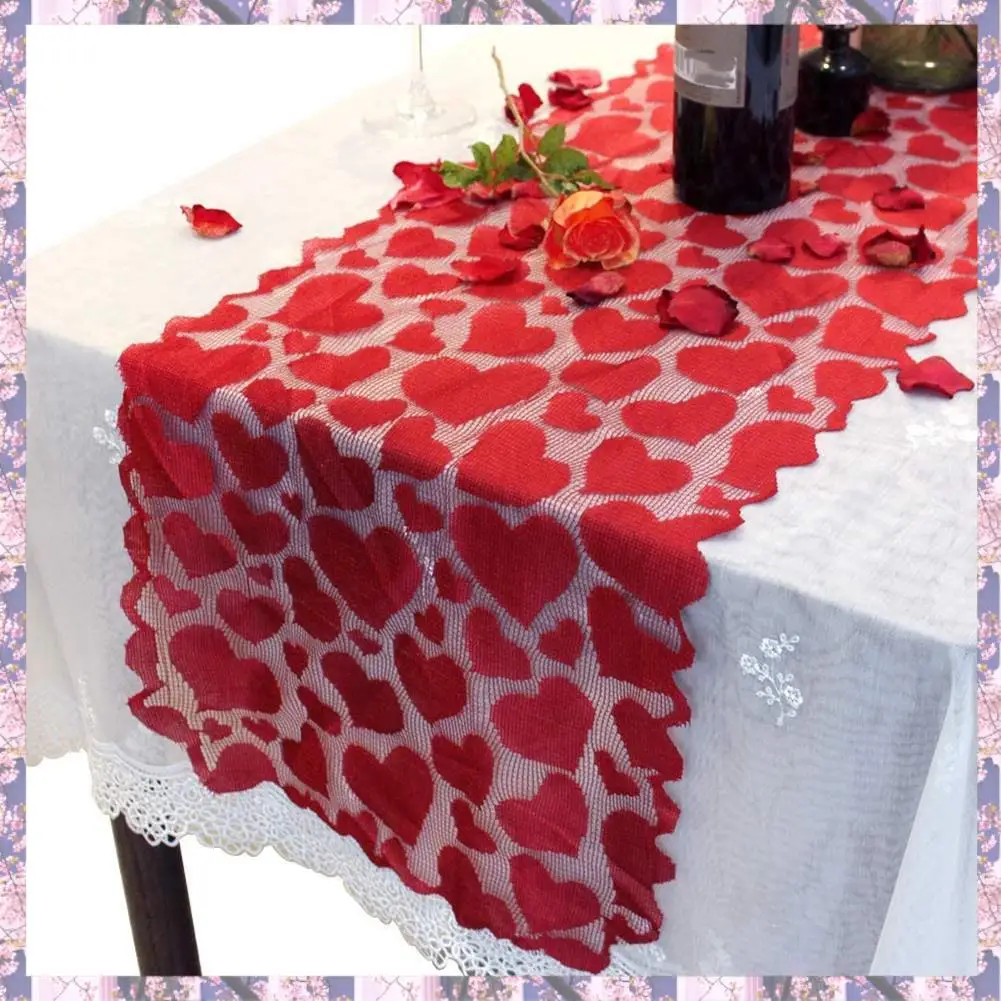L73A 2025-Red Table Runner Valentines Day Decoration Lace Dining Heart Table Runner For Valentines Party Supplies By Baryuefull