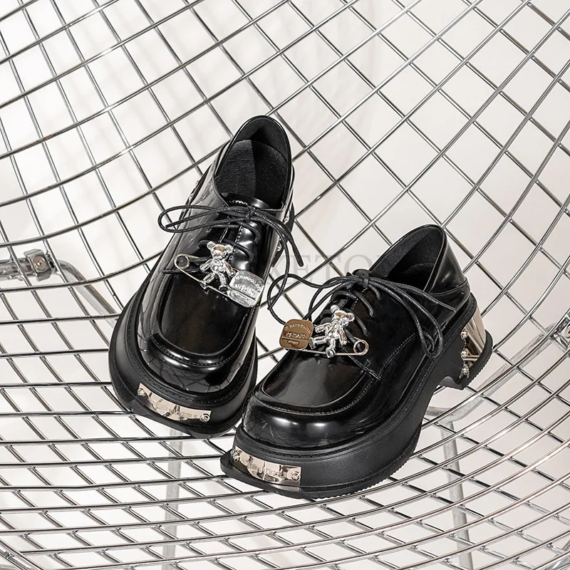 Women Platform Black Shoes Fashion Female Loafers for Woman Pu Leather Casual Moccasin Soft Comfortable Black New