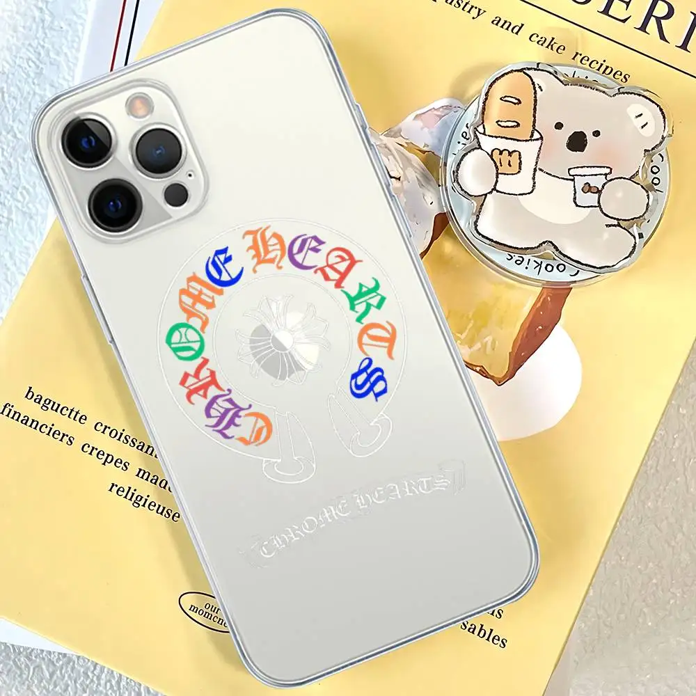 Funda de teléfono clásica de lujo C-ChromeS H-Heart para IPhone 11 13 16 12 17 14 15 Pro Max Plus, funda trasera transparente suave