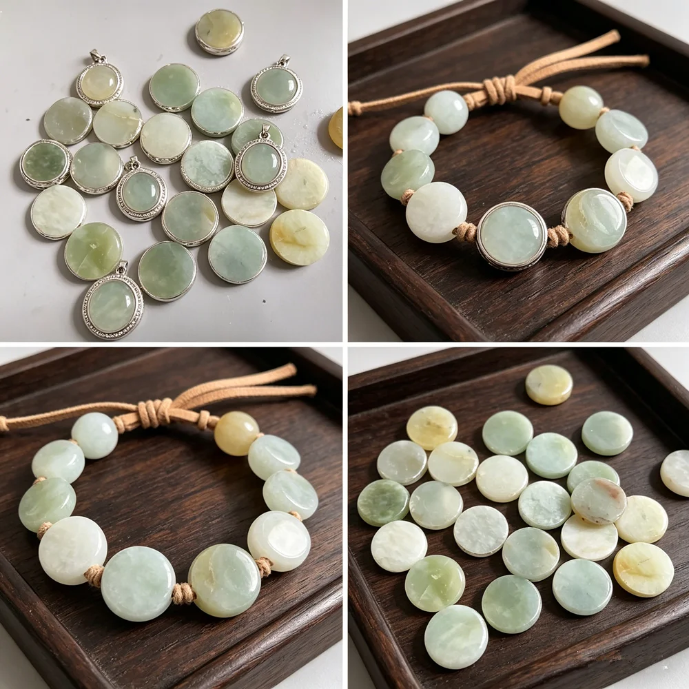 Natural Xiuyan Jade Stone Round Slice For Jewelry Making Ring Serpentine Rock Serpentinite Cutting Crafts Home Decoration Stone