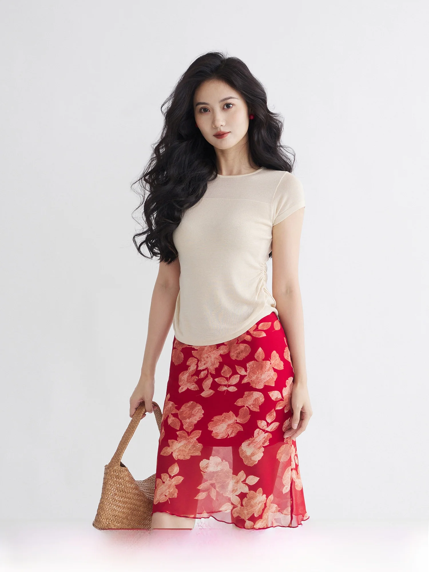 

Летняя тонкая футболка TAIYANG OFFICE с коротким рукавом, женская, приталенная, плиссированная, асимметричная, однотонная, с круглым вырезом, для повседневной носки