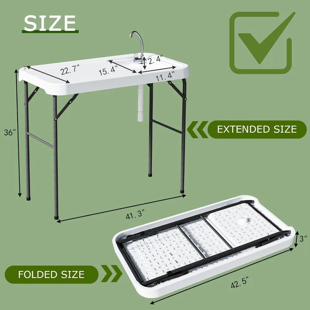 fish cleaning table folding, with sink, drainage hose, knife groove outdoor camping, picnic, fishing