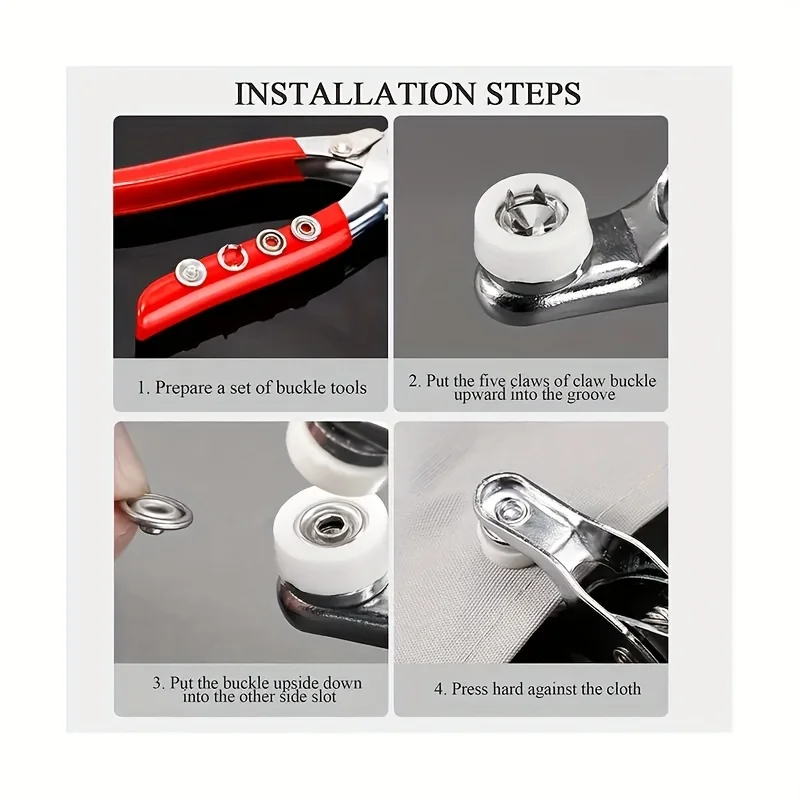 100 Sets Metal Snap Buttons with Fastening Pliers, No Sew Five Prong Snap Button Tool Kit for Clothing DIY Crafts