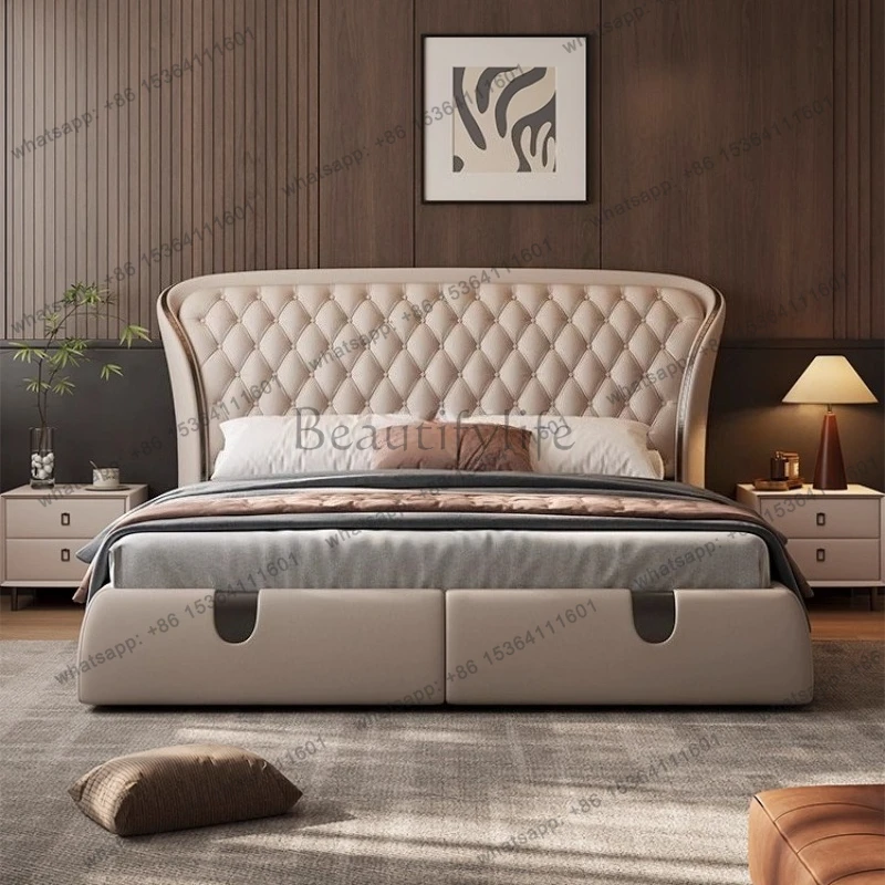 Luxury American style leather Double bed 2 people full size bed frame queen bedroom beds furniture