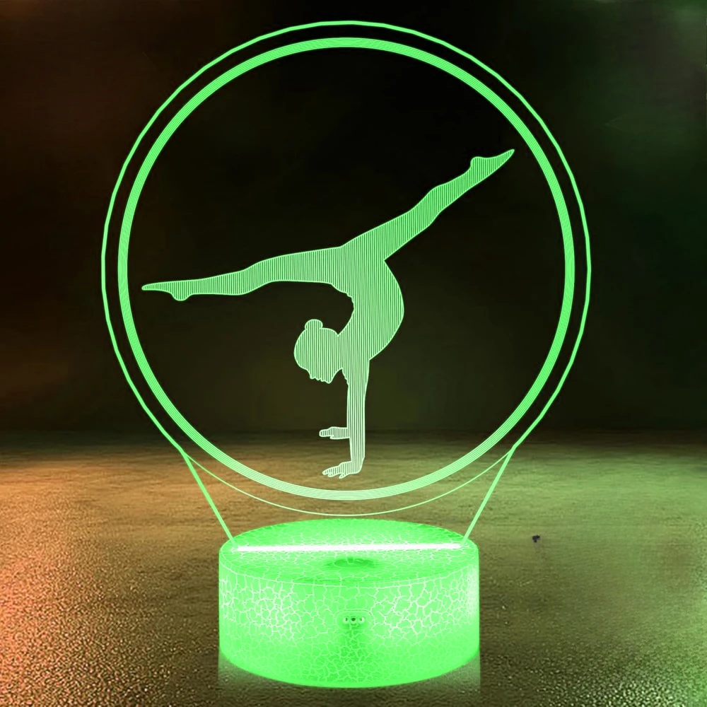 Gymnastics Yoga 3D Illusion Night Light 7 Colors Change Home Decor LED Bedside Desk Lamp Christmas Birthday Gift for Girls Kids