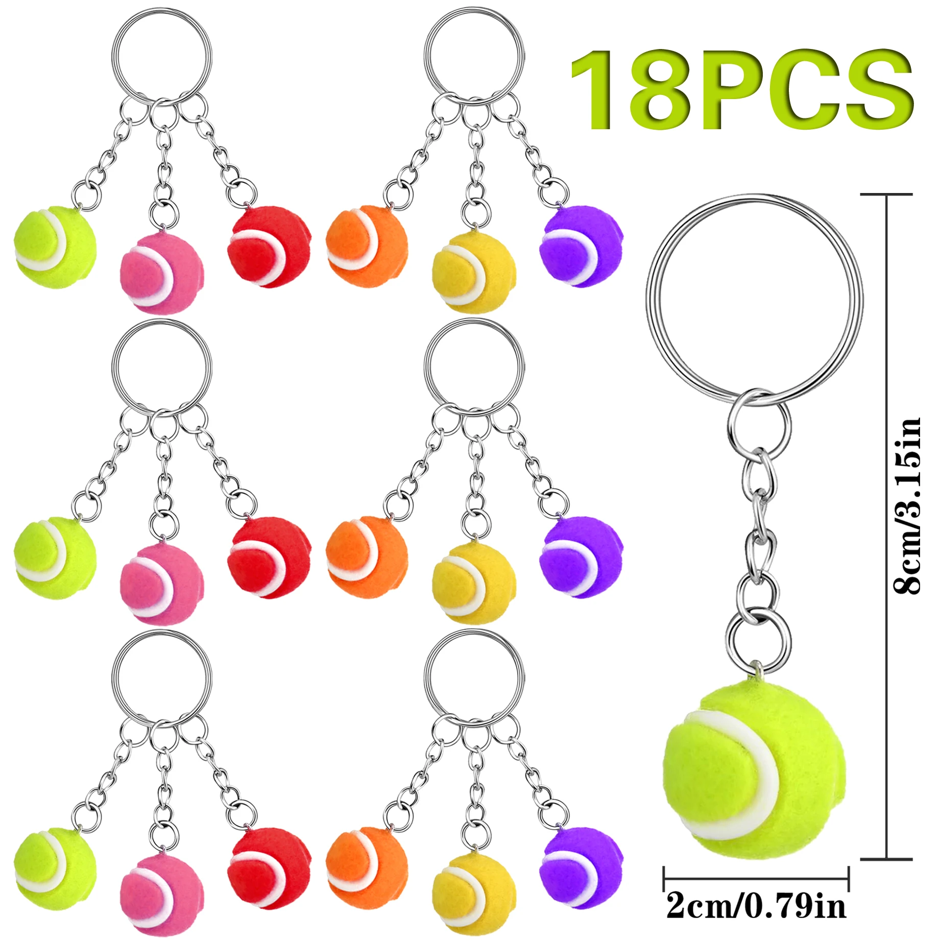 18PCS Mini Tennis Ball Keychain Key Cell Phone Ornament Tennis Souvenir