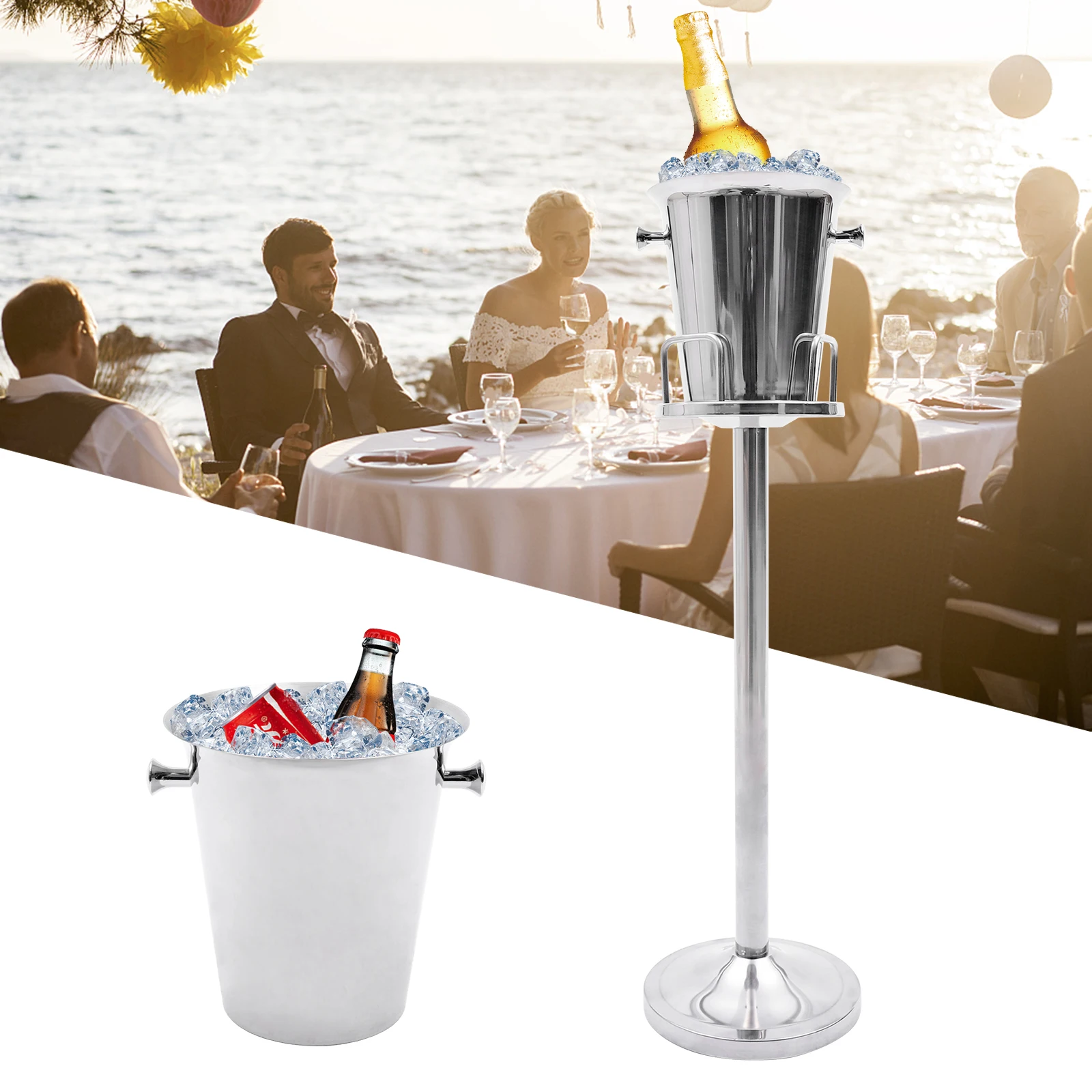 

Champagne Party Bucket Wine Beer Ice Cooler Steel Bucket Metal Stainless Steel with Stand