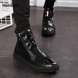 High-Top Leather Shoes Side Zipper Breathable Heightening Casual Shoes Men's Leather British Men's Fashion Boots Men's Boots
