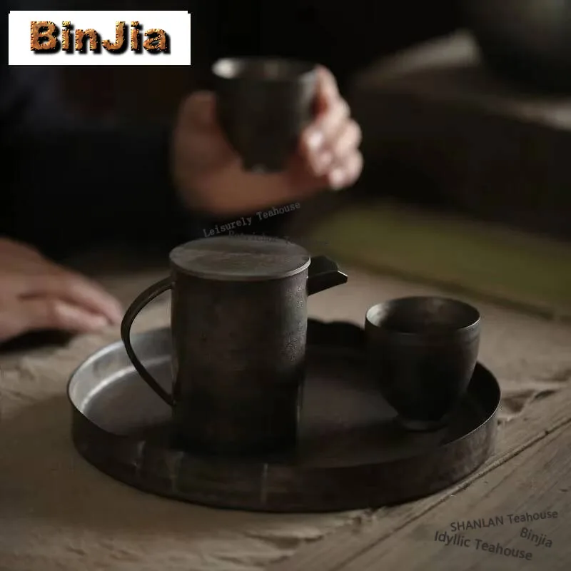 185ml Japanese Style Archaize Gilding Teakettle Master Cups Handmade Coarse Pottery Teapot Straight Ball Hole Kettle Puer Teaset