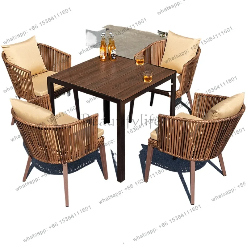 outdoor table and chair combination courtyard open-air leisure rattan chair plastic wood waterproof and sun protection