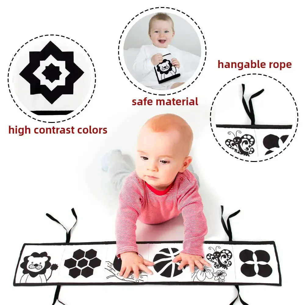 Sensory Cloth Book Baby Toys 0 12 Months Newborn Bed Crib Bumper Black and White Animal Quiet Montessori Early education Books