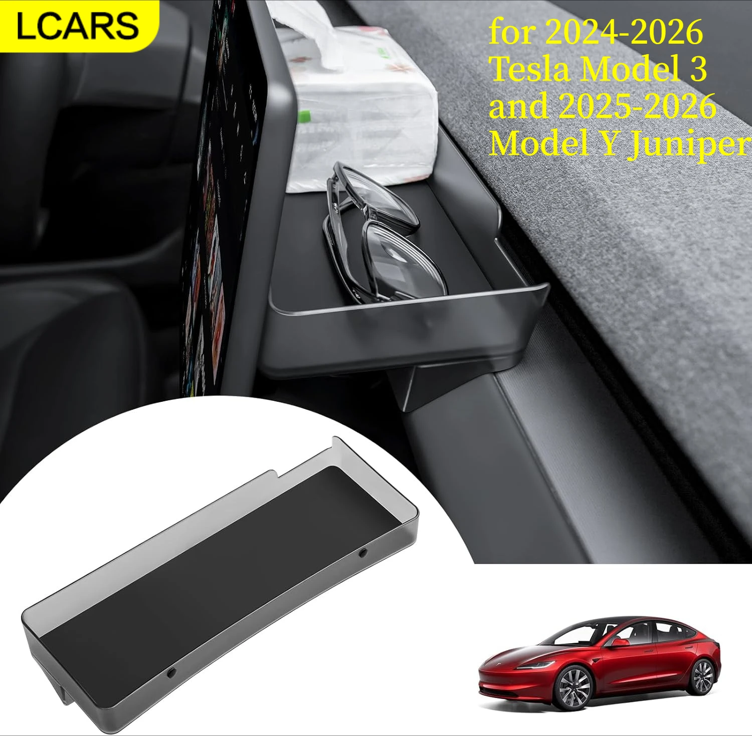 Geeignet für die verbesserte Version des Tesla Model 3 2026, Ablagebox für den hinteren Bildschirm, Organizer-Ablage für das Armaturenbrett, rutschfest, passend für Tesla Modelle 2024-2026,
