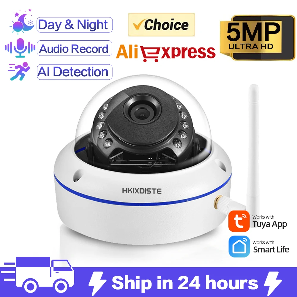 5MP Wireless IP Security Tuya Smart Life Camera Audio Outdoor Street Wifi CCTV Dome Camera Video Surveillance Camera 1080P